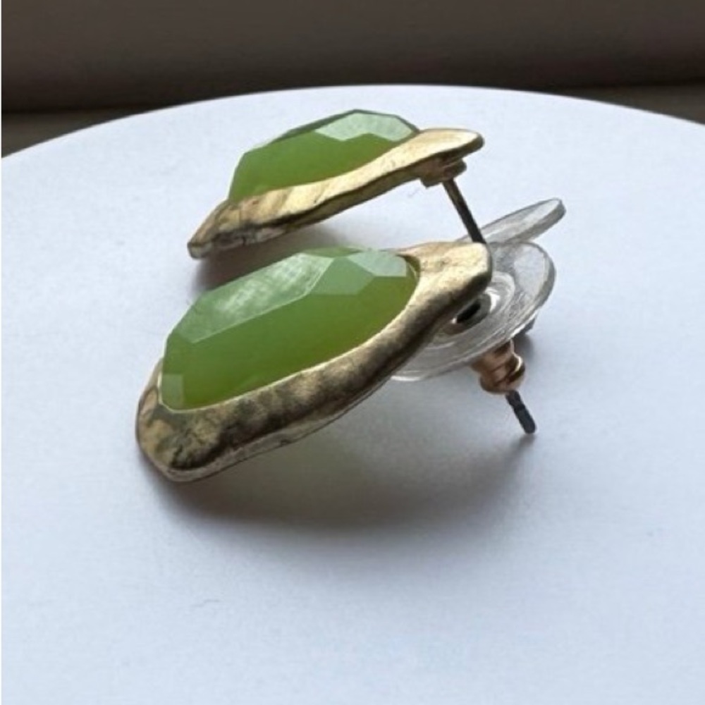Vintage Thermoset Lucite Teardrop Earrings - Light Green Goldtone